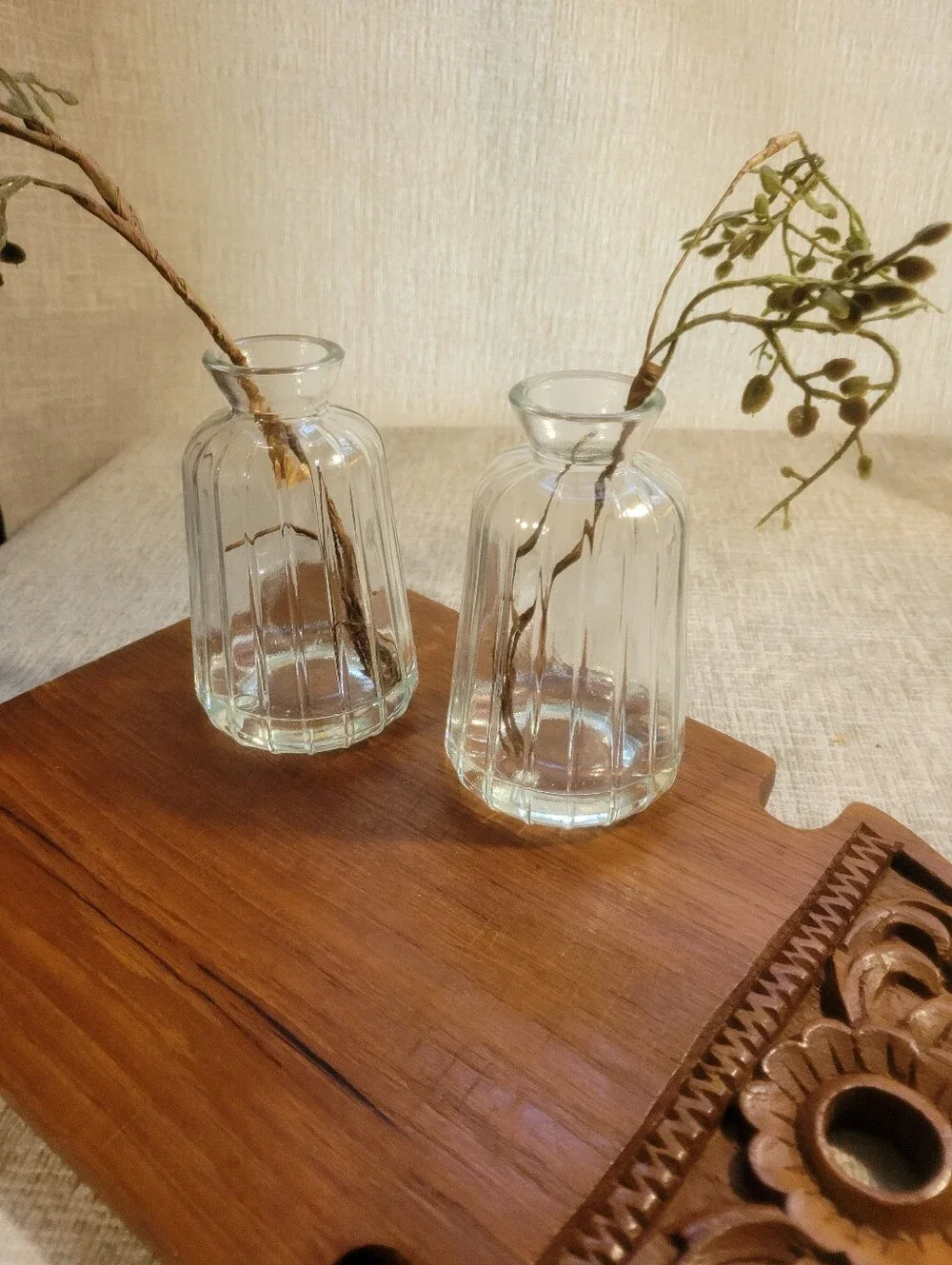 Vintage Clear Ribbed Glass Bud Vases -set Of 2 Bohemian Glass Fluted Vase